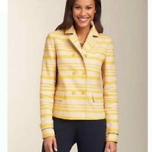 Talbots Blazer Linen Blend Jacket Double Breasted Yellow Tan Size 14 Petite